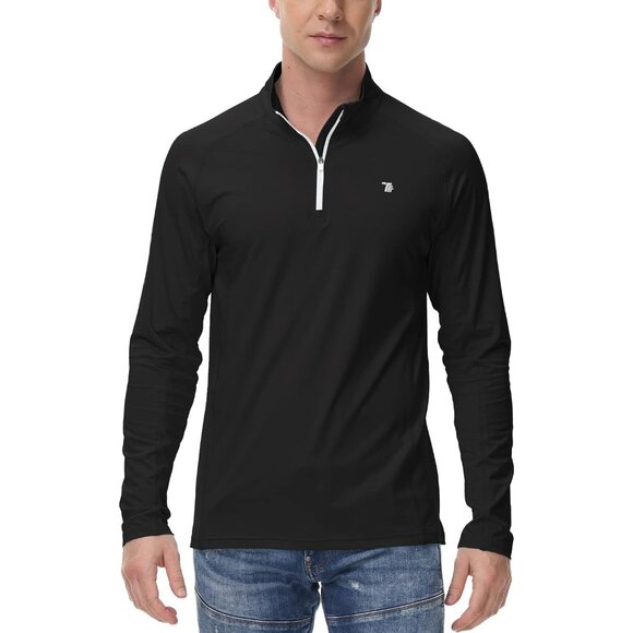 🆕 Men Black Pullover Golf Polo Shirts Long Sleeve Breathable Soft Running Tops - Picture 5 of 7
